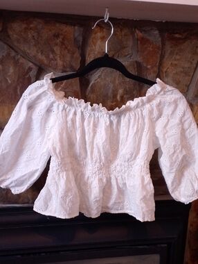 Zara White 🤍 Off The Shoulder Cottagecore Crop Top Boho Prairie Babe
